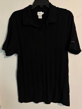 Vintage Calvin Klein Jeans Mens Sz Large Y2K 90s Ribbed Knit Polo Black Slim Fit